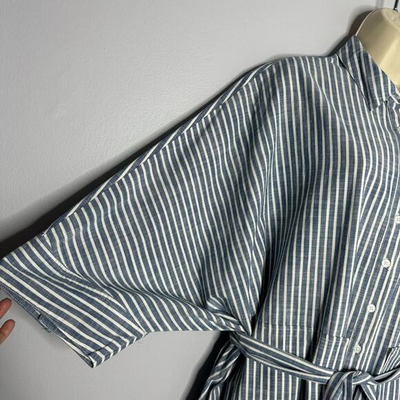 Free People Jess Oversized Shirt Dress Striped Blue Button Front Tie Women's XS - Picture 8 of 15